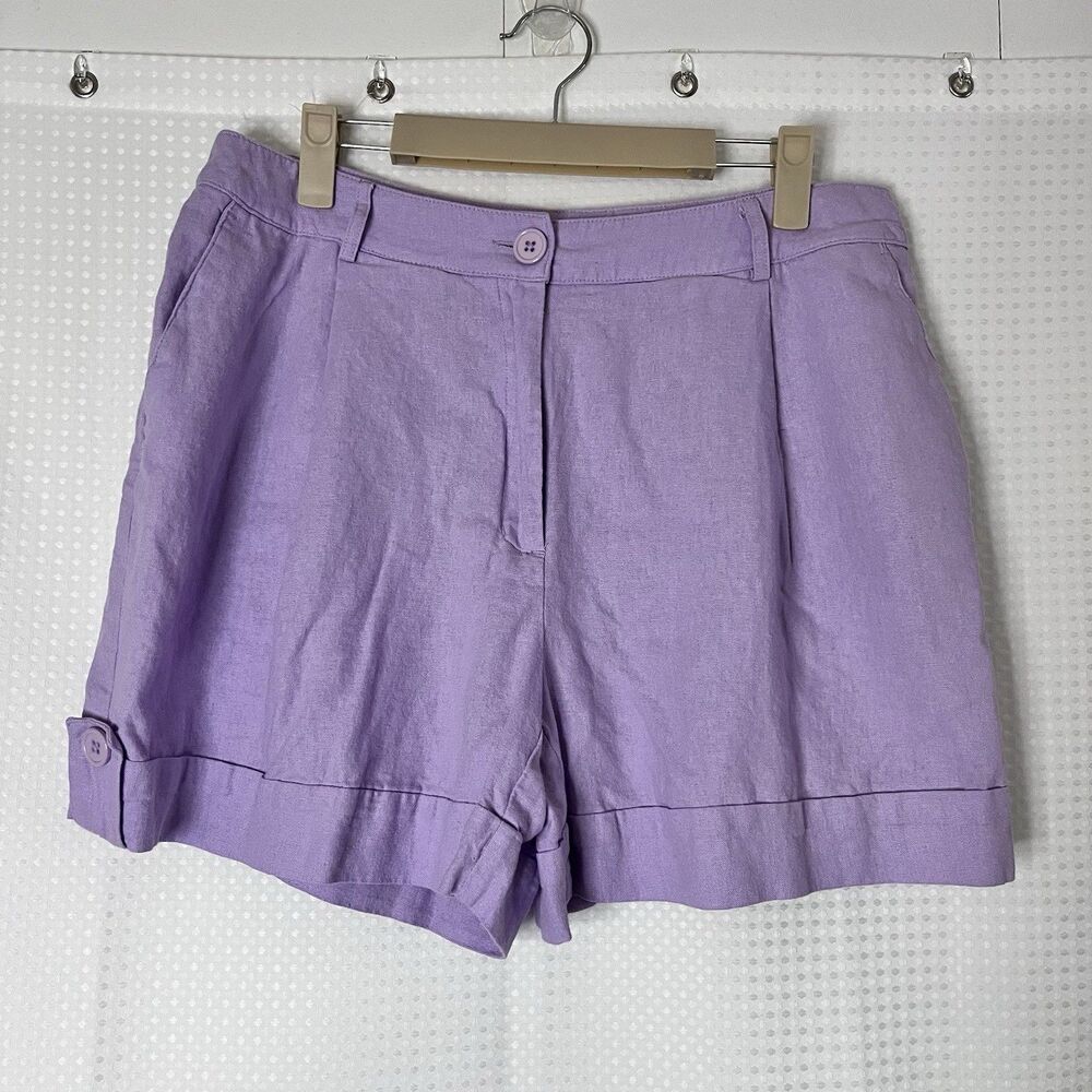 Blue Sol Linen Blend Shorts Women’s Size 12 Lilac Purple Cuffed Hem